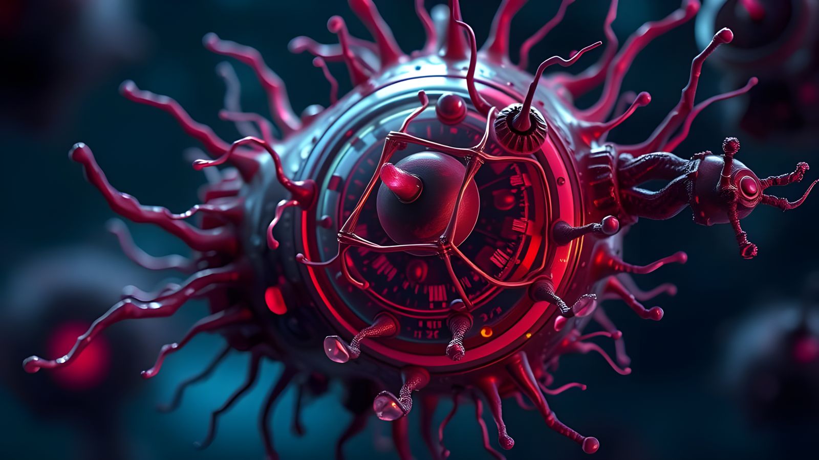 Surreal Biomechanical Blood Cell in Eerie, 8K-Resolution Sce...