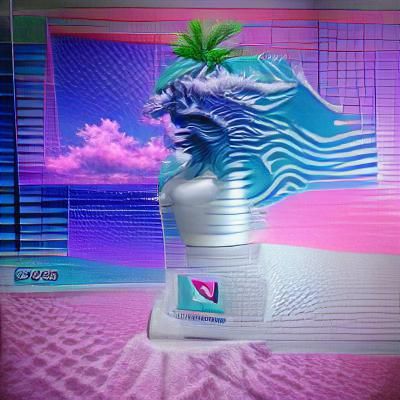 Vaporwave Scene with Neon and Retro Graphics