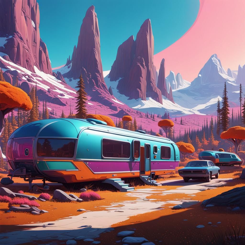 Utopian Mountain Trailer Park: Vivid Matte Painting