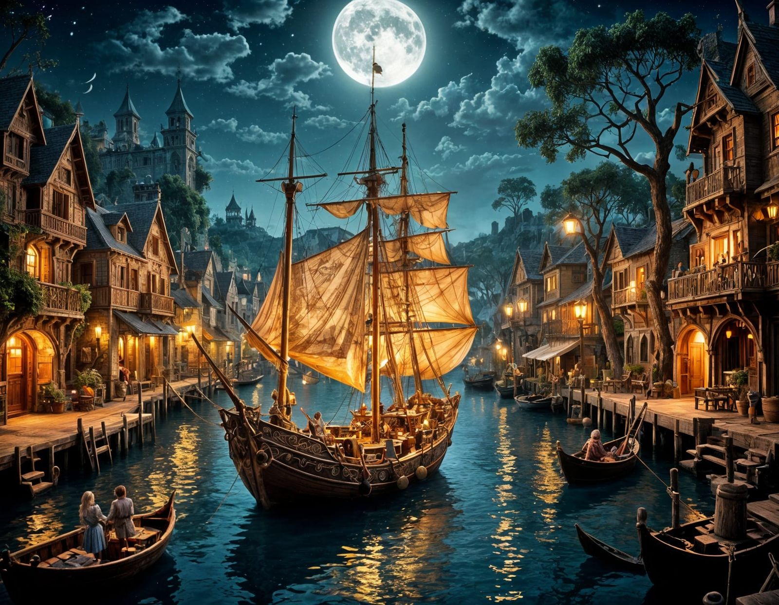 Magical Moonlit Village: Hyperdetailed Fantasy Art