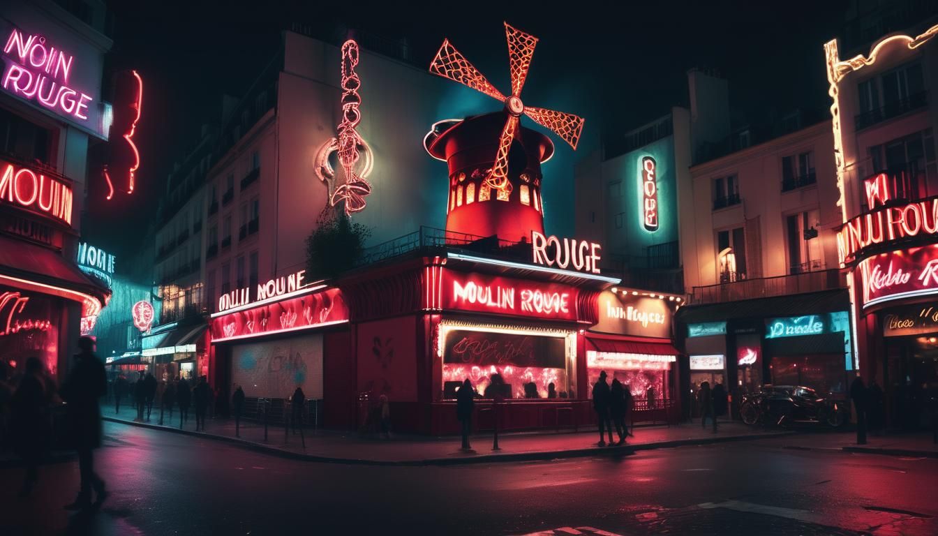 Moulin Rouge in Neon Cyberpunk Style