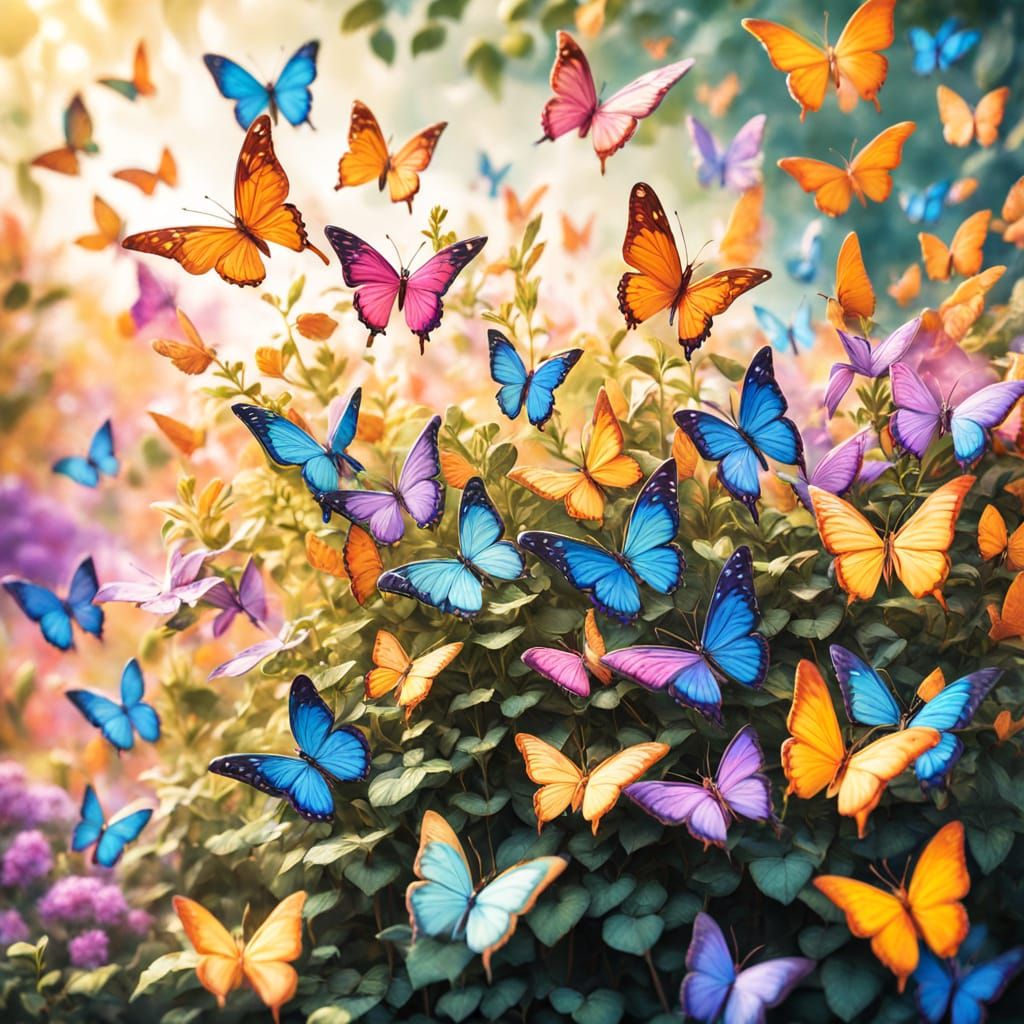 Whimsical Monet-Inspired Butterflies in a Vibrant Garden