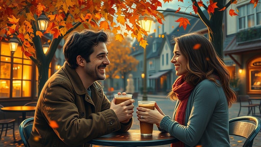 Cozy Autumn Night: Couple at Quaint Cafe