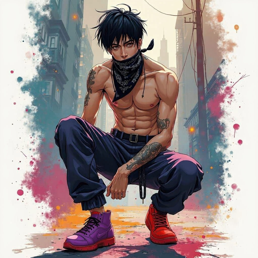 Manga Punk Man in Paint Splashes