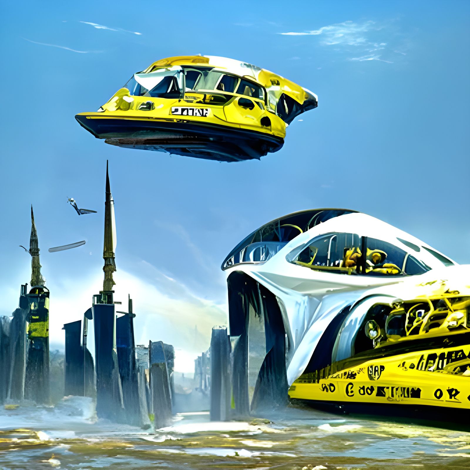 Flying Cars Over a Retro-Futuristic Metropolis