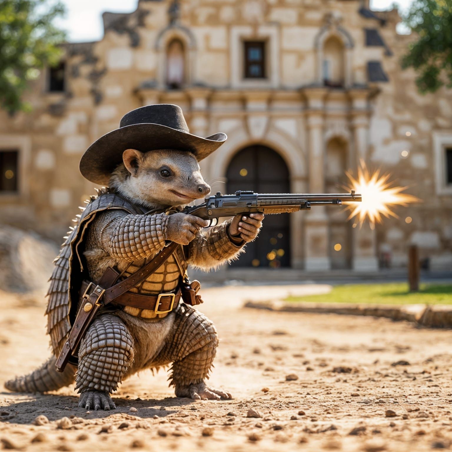 Baby Armadillo Fights at the Alamo in Period Costume