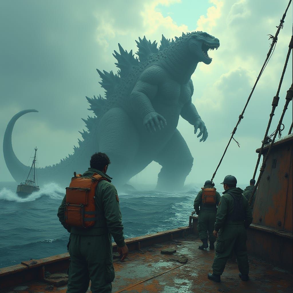 Godzilla Breaches the Sea: Hyper-Realistic Digital Art