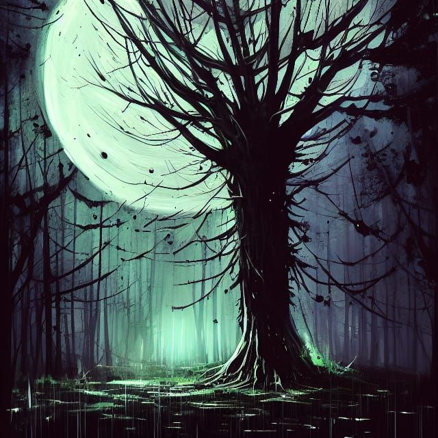 Terrifying Halloween Tree in Horror Style