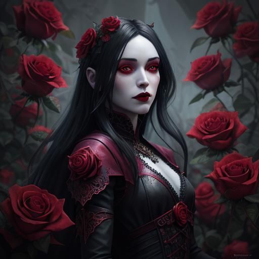 Rose Vampire Woman: Detailed Fantasy Art