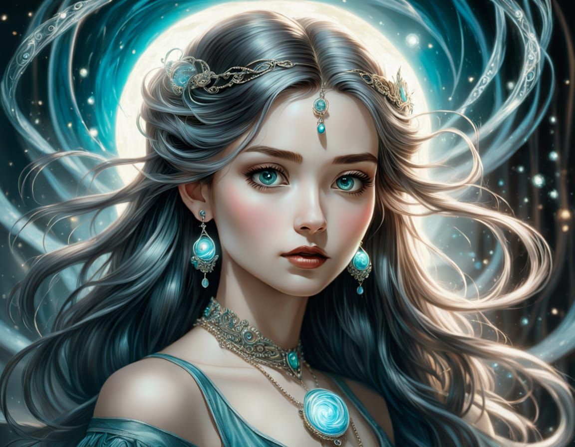 Dark Fantasy Portrait with Vibrant Glow and Bold Lines