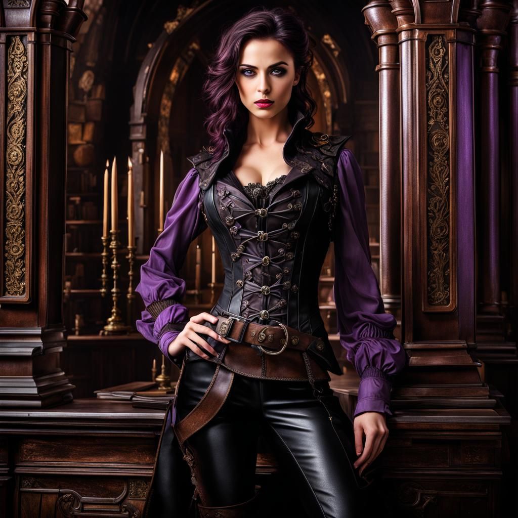 Dark Steampunk Female Thief in Victorian Style