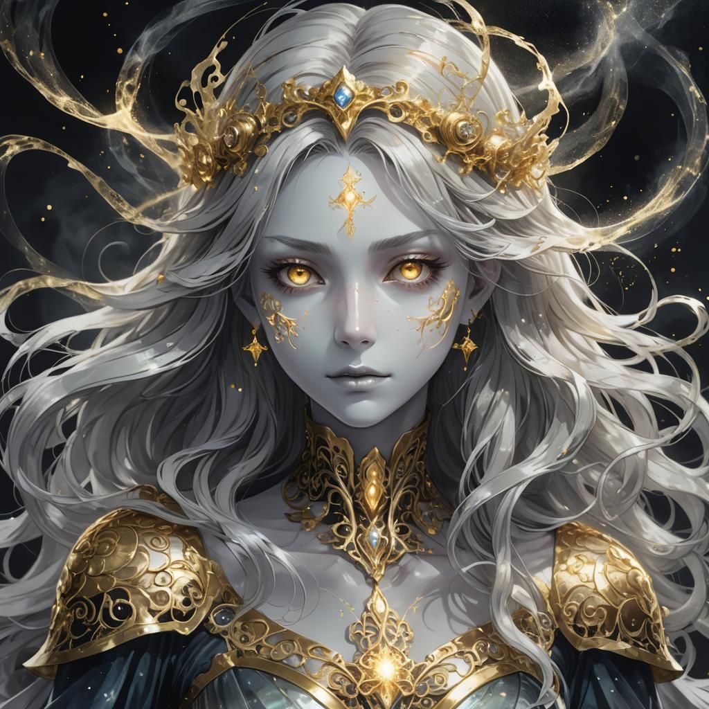 Ethereal Gold and Silver Ghost in Anime Style