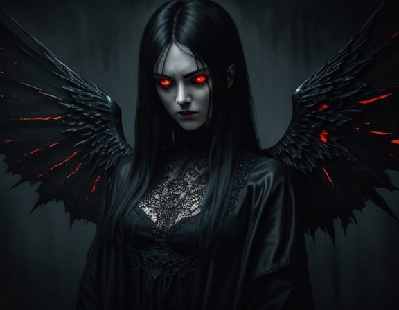 Demonic Angel Trapped in Golden Net - Grunge Oil Painting