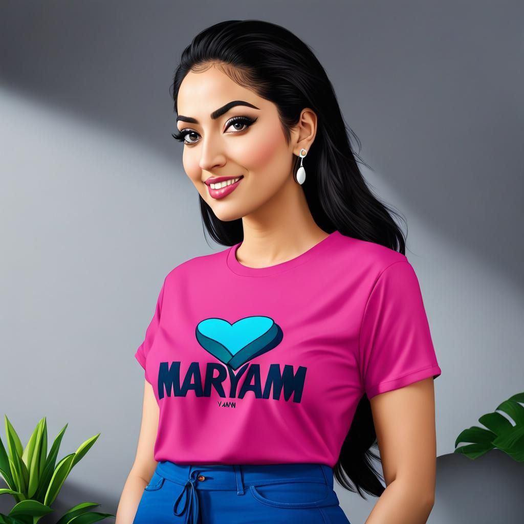 Cartoon Girl Wearing a MARYAM T-shirt