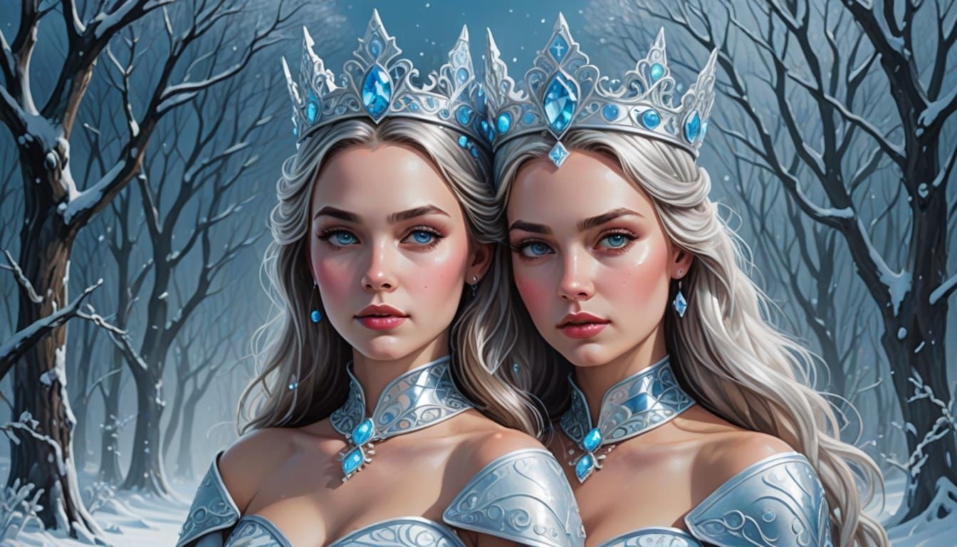 Ice Queen and Princess in Chrome Latex: Digital Art