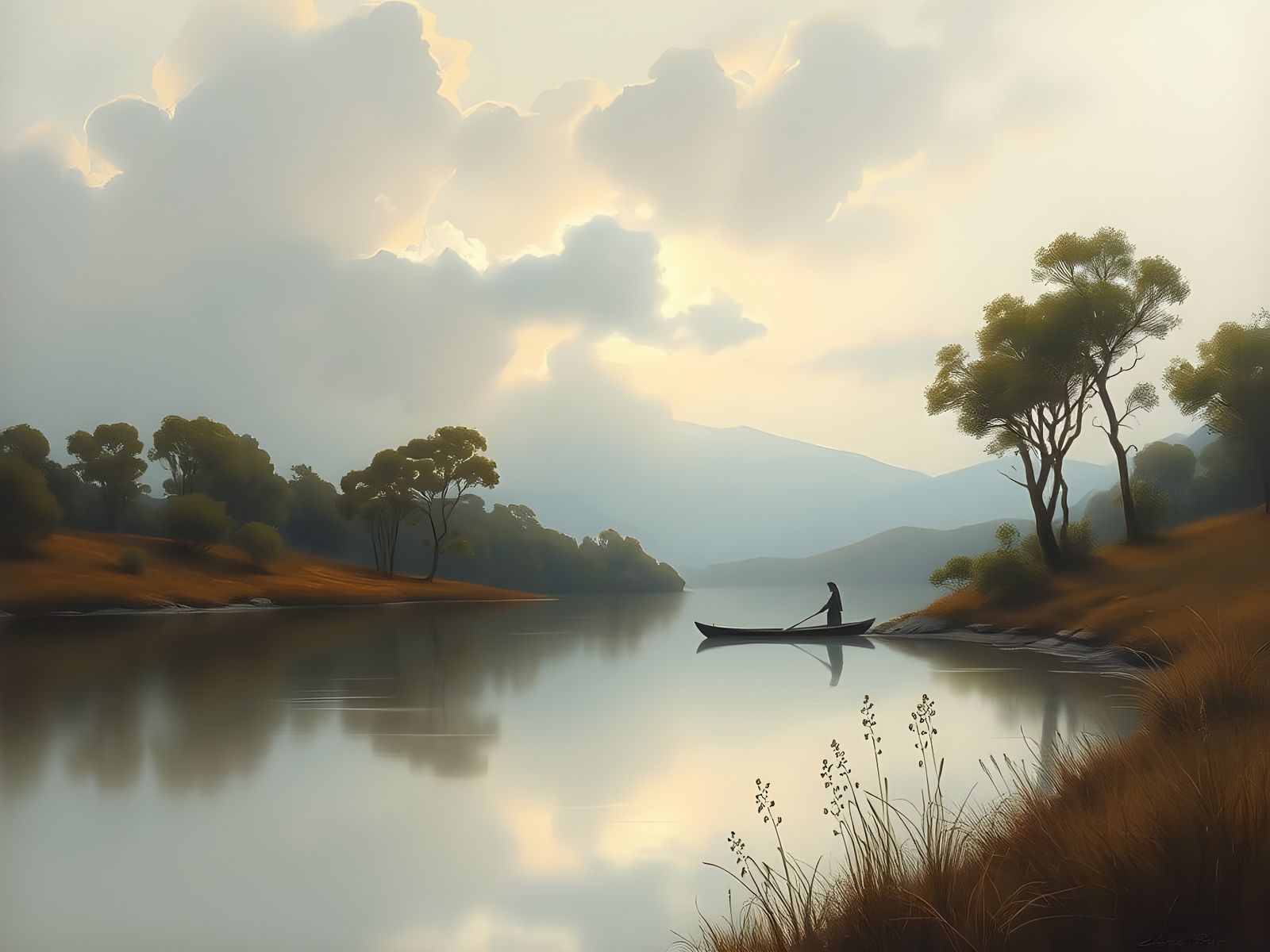 Australian Tonalism Lakeside Landscape Painting