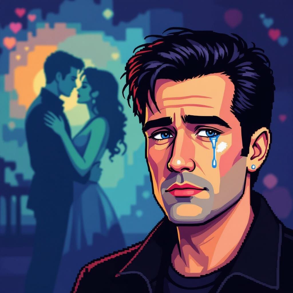 Pixel Art Portrait of Philip Oakey with Single Tear