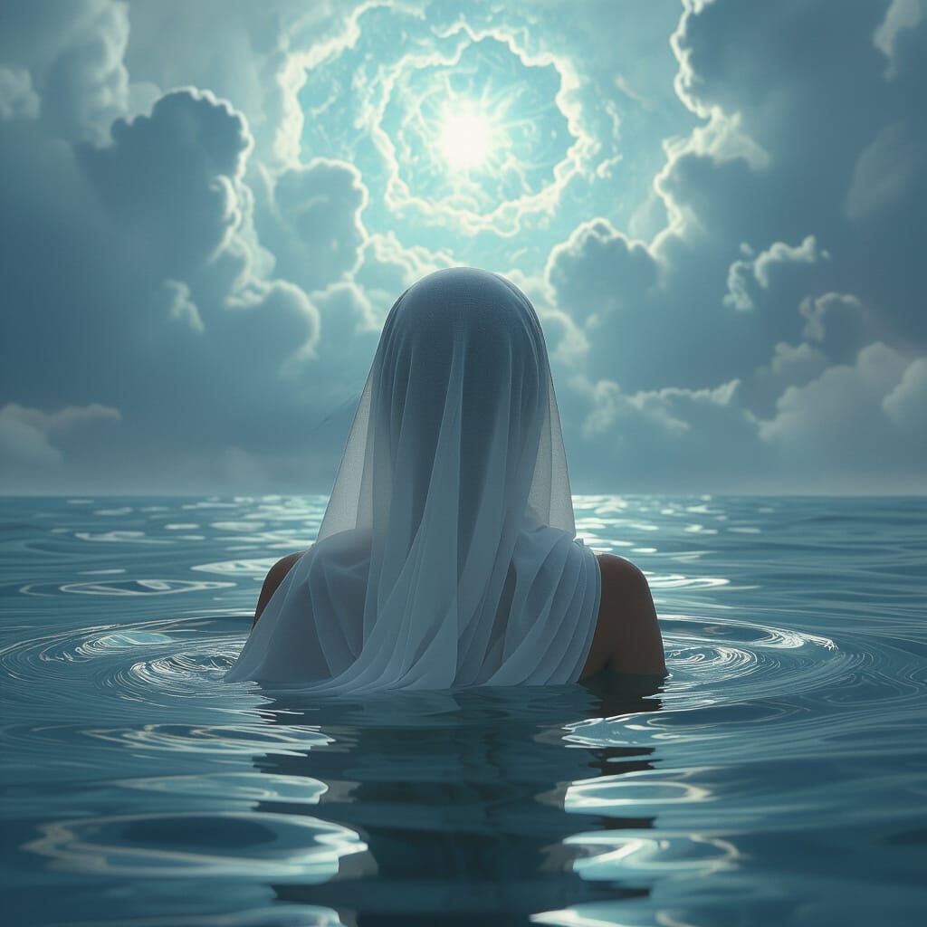 Woman Gazes at Luminous Sky in Detailed Matte Painting