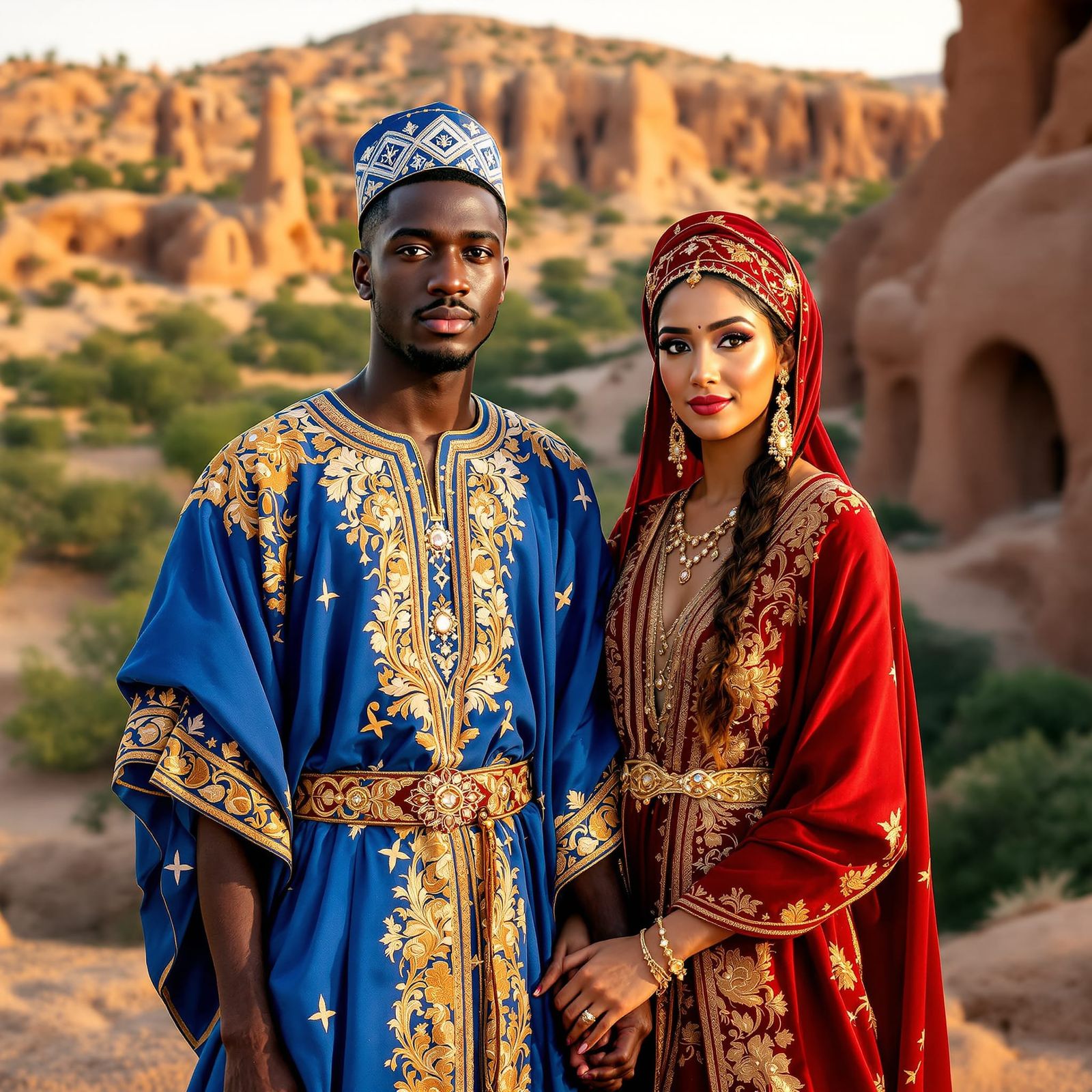 Malian Man and Turkish Woman in Harmonious Landscape