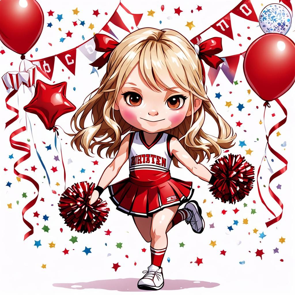 Chibi Kirsten Dunst Cheerleader with Birthday Decorations