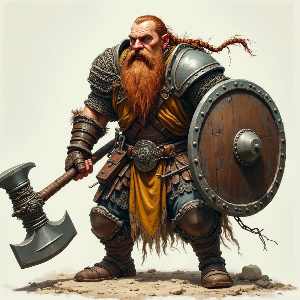 Dwarf Warrior with Hammer and Shield