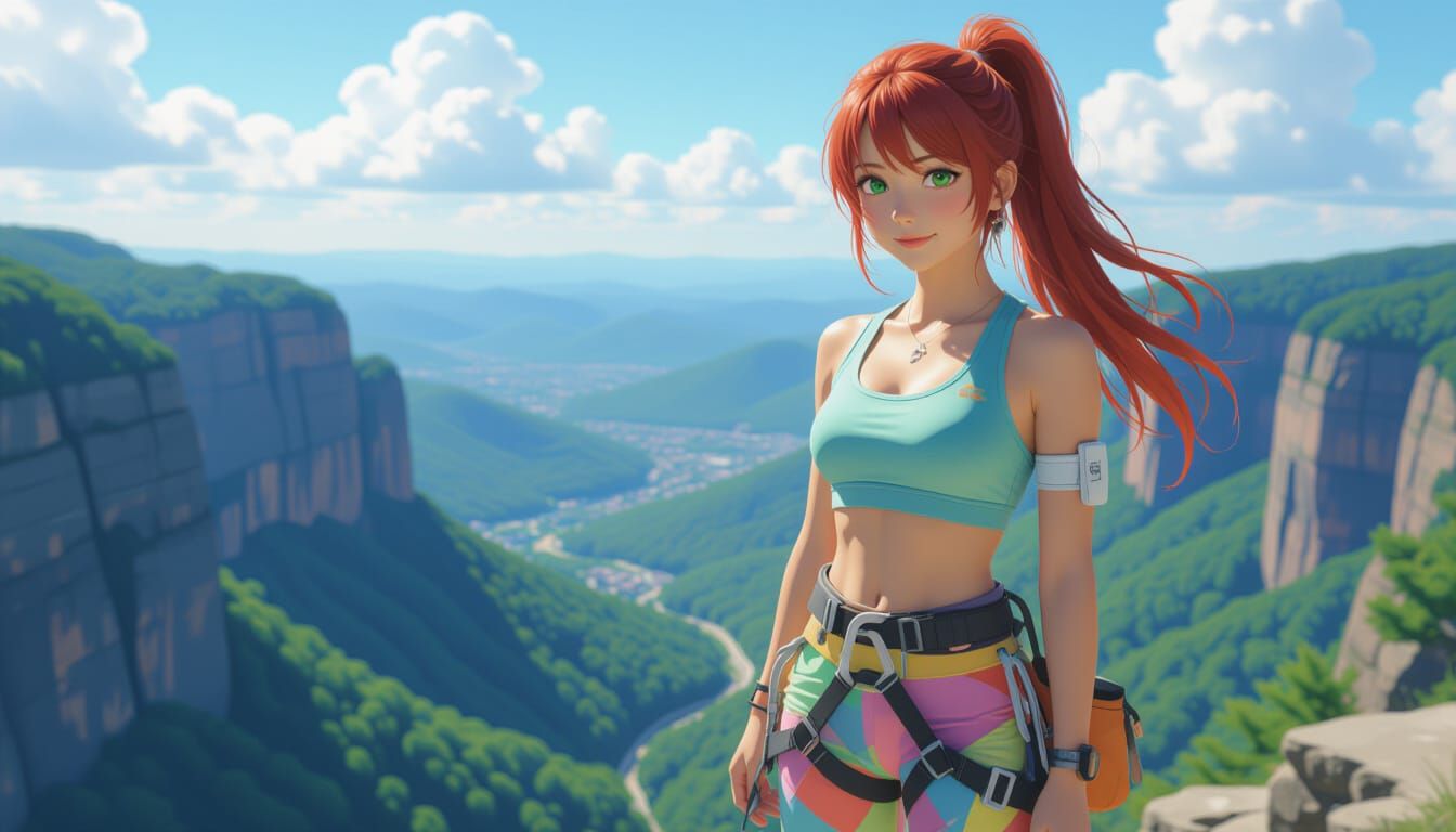 Japanese Woman Climber on Tateyama Cliff in Hyperrealism