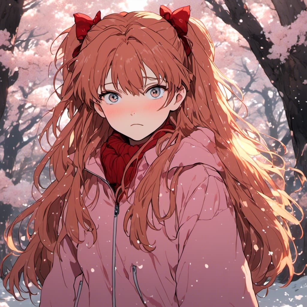 Anime Portrait of Angry Girl in Snowy Park