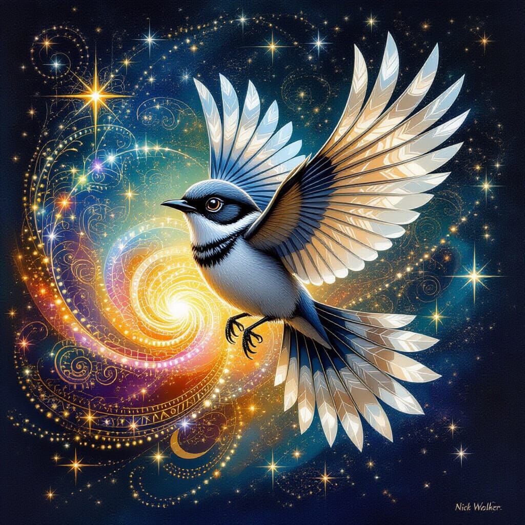 Luminous Pīwakawaka Spirit in Cosmic Galaxy