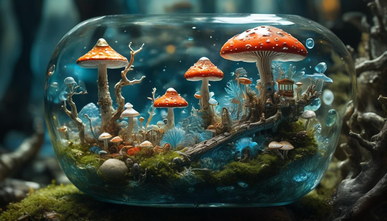 Crystal Mushrooms with Underwater Kingdom, Fantasy Art