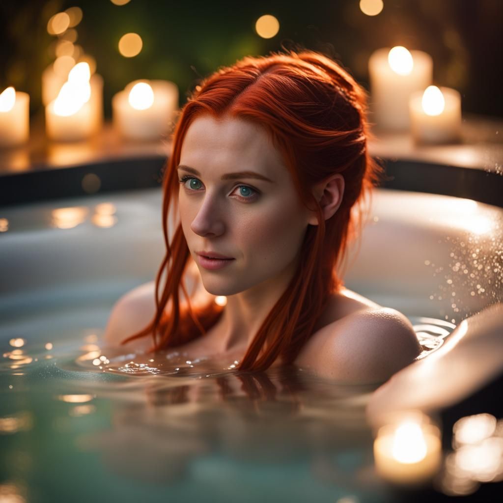 Red-Haired Elf Relaxing in Hot Tub Photography