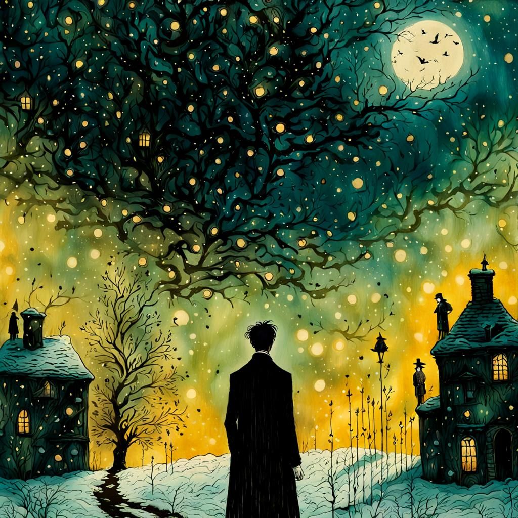 Ethereal Winter Scene in Whimsical Gothic Style