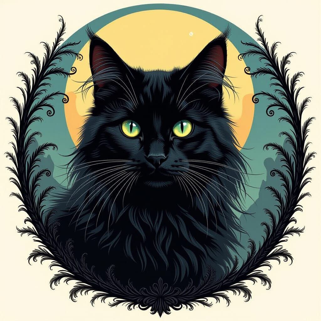 Black Cat Casting Magic in Gothic Art Style