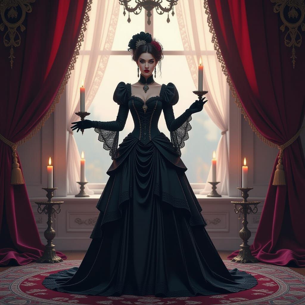 Victorian Goth Princess in Candlelight: Fantasy Concept Art
