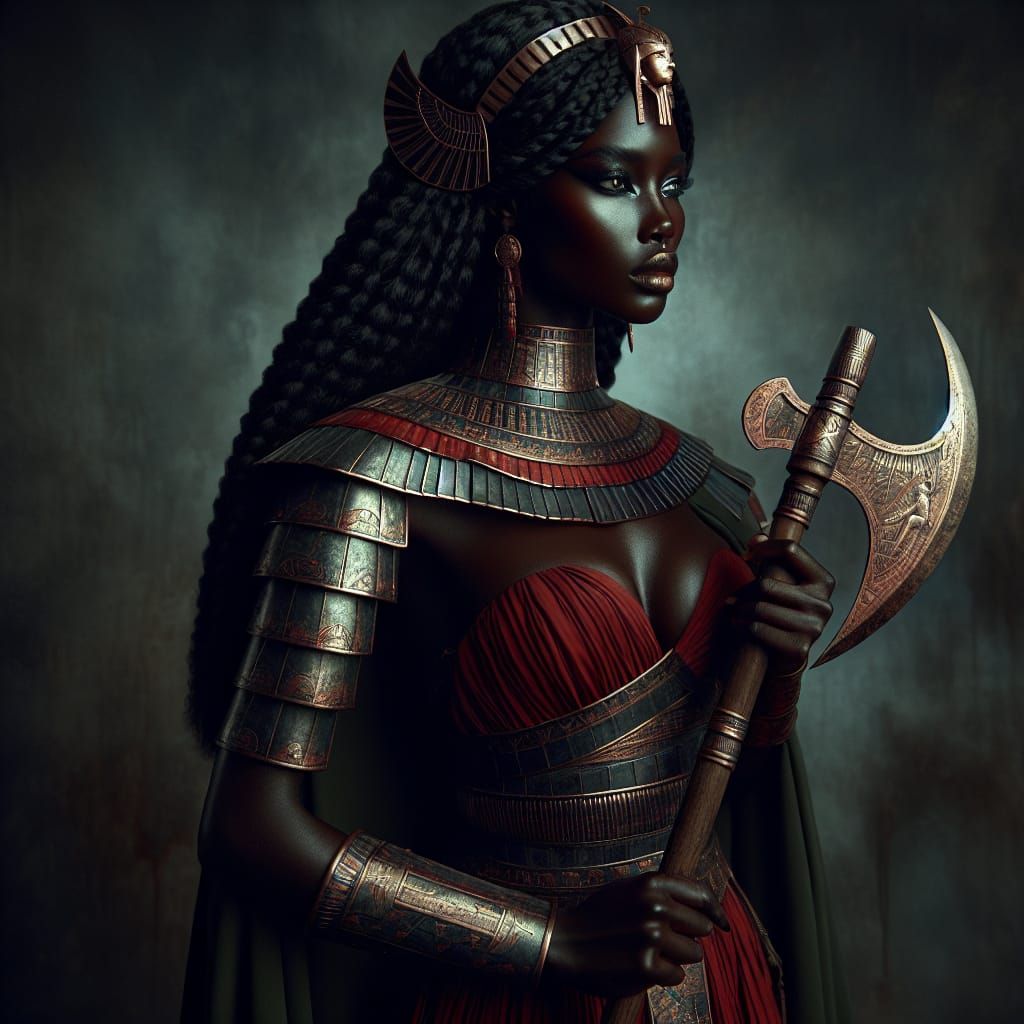 Ancient Egyptian Axe Goddess in Hyperrealistic HDR Style
