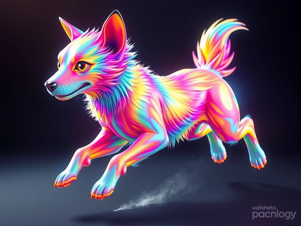 Surreal, Iridescent Dog Leaps Through a Kaleidoscope of Colo...