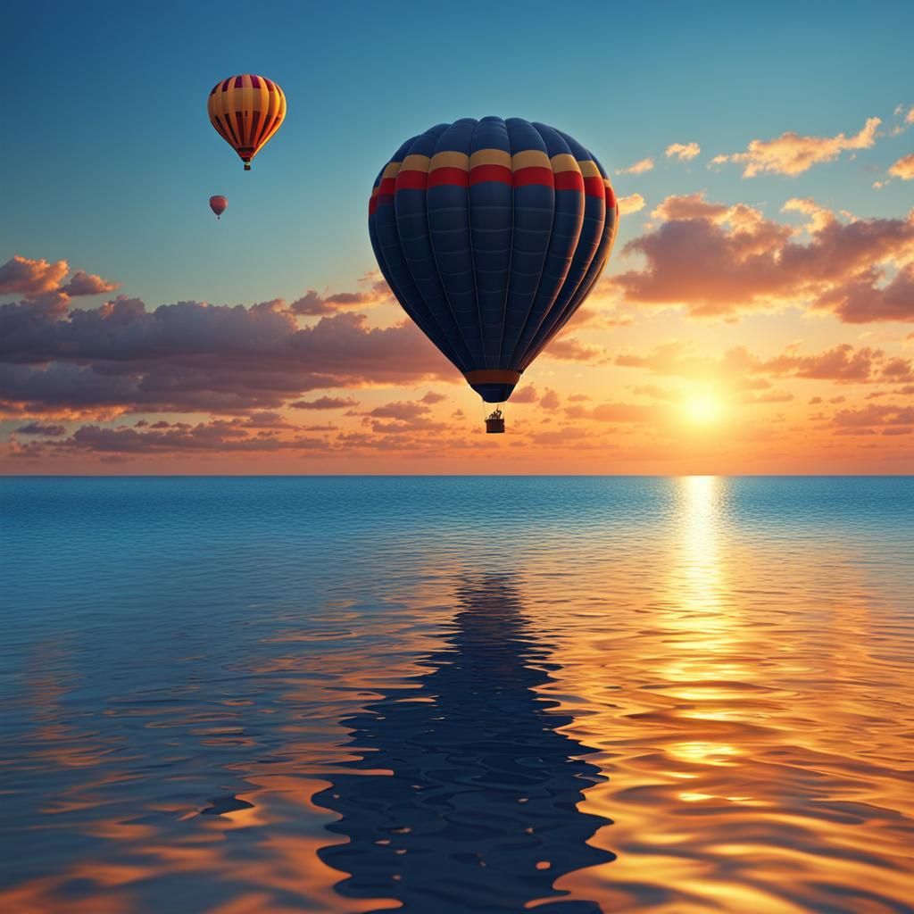 Sunset Hot Air Balloon Flight Over the Sea