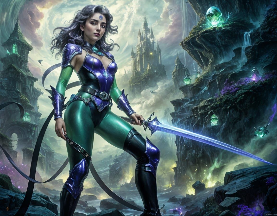 Jade Phantom Portrait in Ethereal Comic Art Style