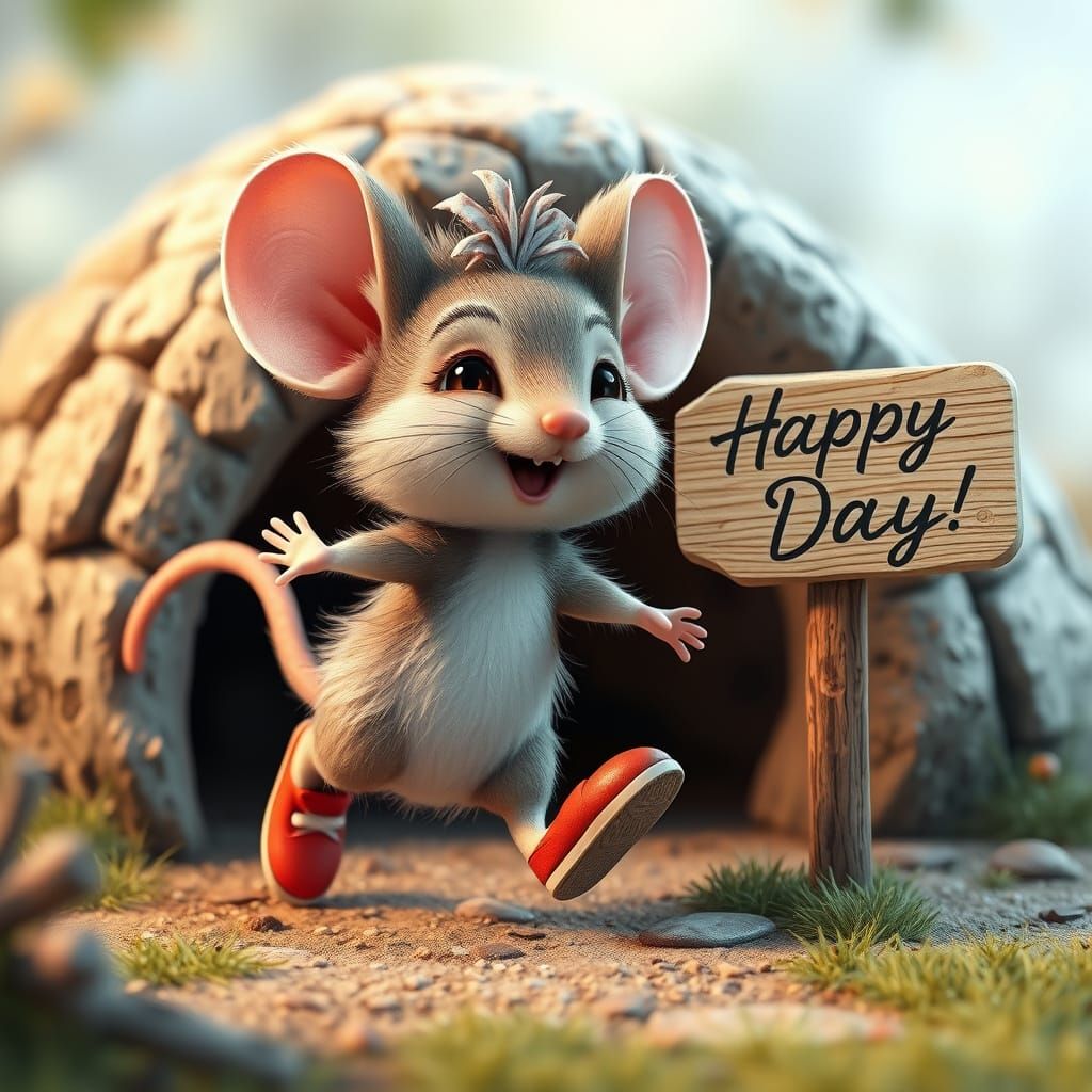 Joyful Mouse Skips on Happy Day: 3D Anime Art
