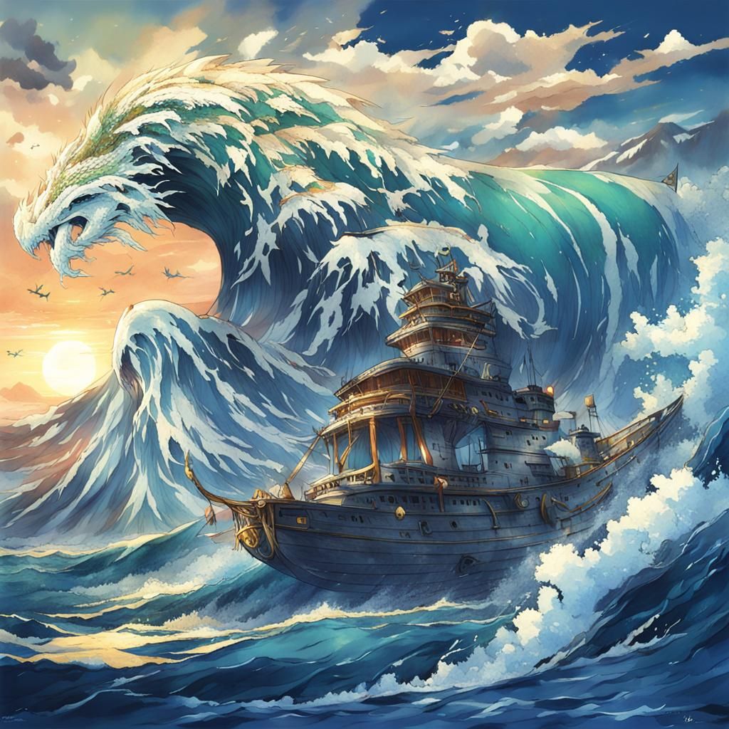 Anime Sea God in Japanese Manga Style