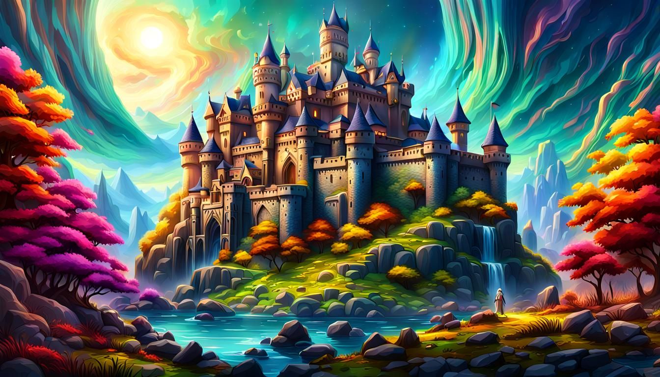 Detailed Castle with Colorful Scenery in 8K