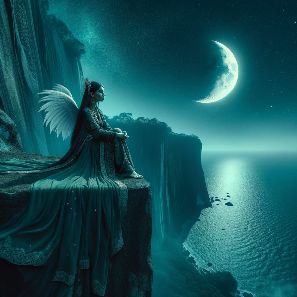 South Asian Enchantress Under Crescent Moon