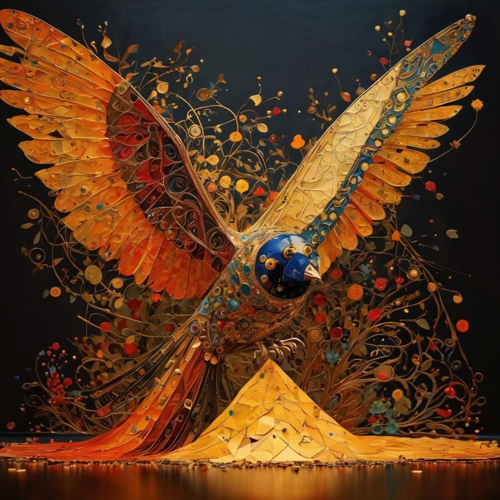 Folk Art Abstraction in Klimt-Chagall Style