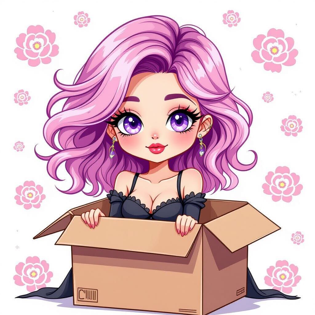 Chibi Gothic Woman Playing in Box