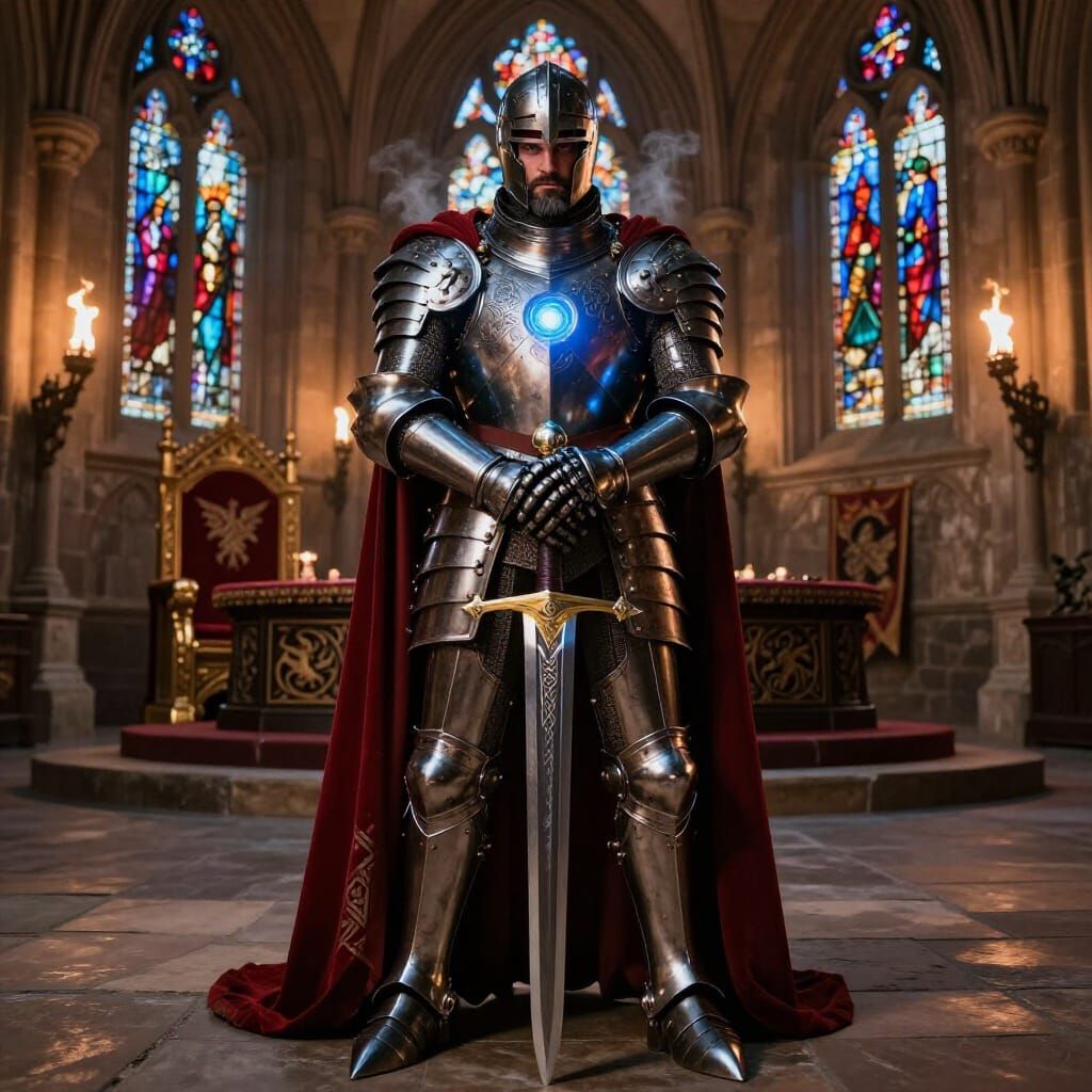 King Arthur in Gothic Iron Man Armor at Camelot