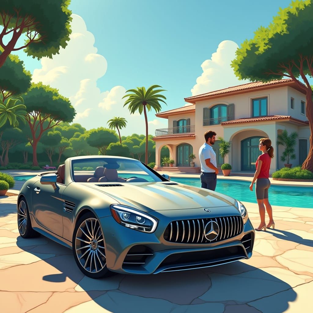 Luxury Car Experience in a Vibrant Pixar Art Style