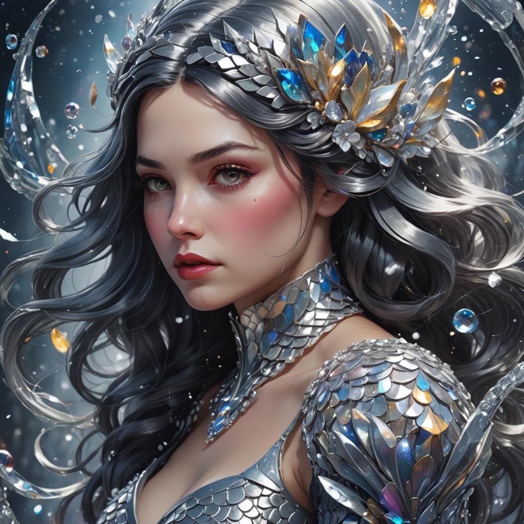 Snow White as Space Mermaid: Digital Art Portrait