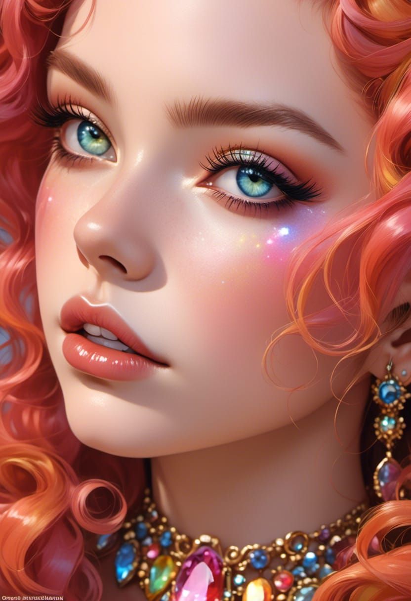 Gorgeous Queen with Rainbow Gems in Digital Art