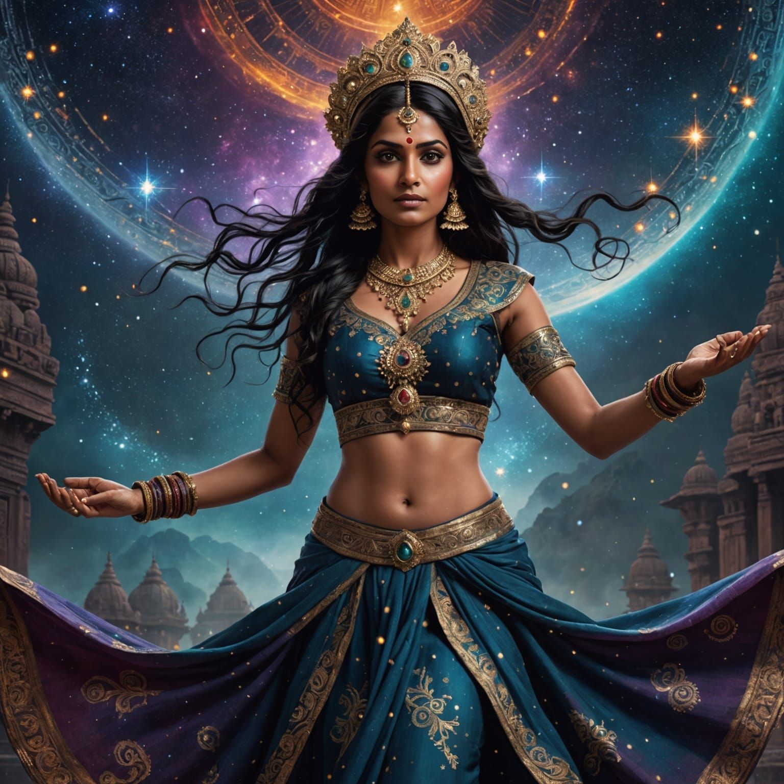 Four-Armed Indian Woman with Cosmic Nebulae Veil