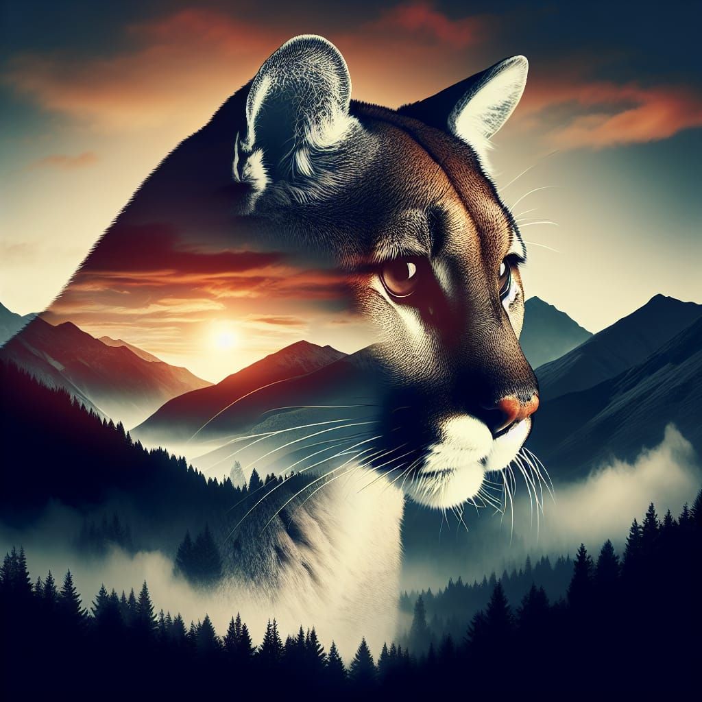 Cougar Silhouette Reveals Mountain Sunset