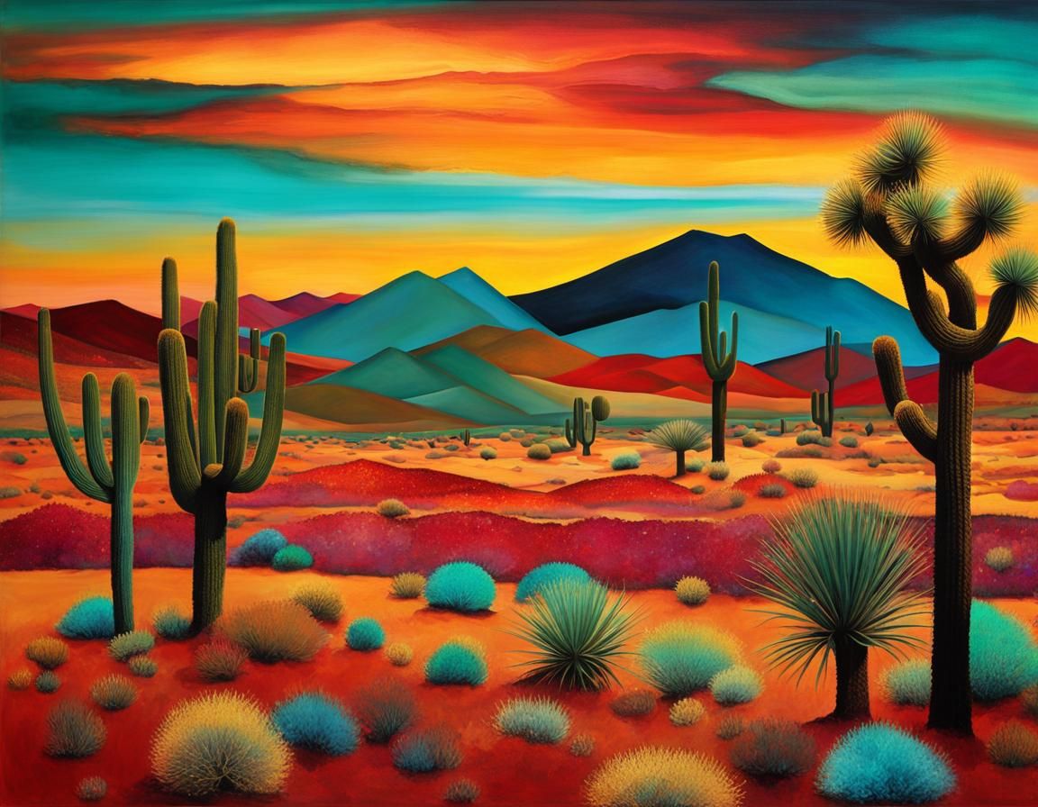 Magical Desert Sunset in Expressionist Style